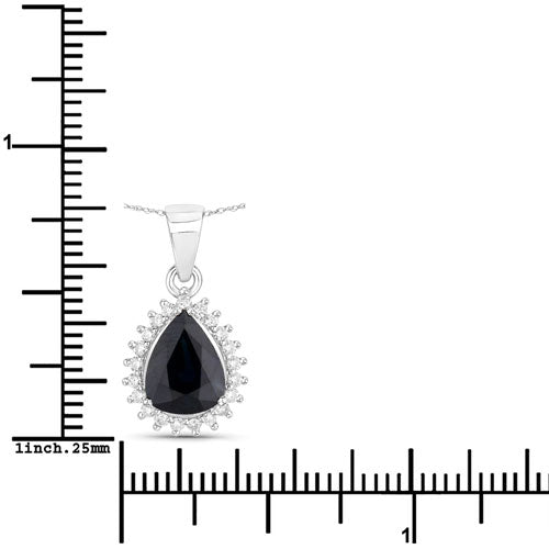 2.09 Carat Genuine Blue Sapphire and White Diamond 14K White Gold Pendant