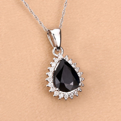 2.09 Carat Genuine Blue Sapphire and White Diamond 14K White Gold Pendant