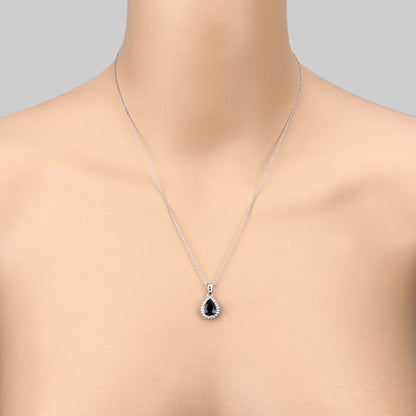 2.09 Carat Genuine Blue Sapphire and White Diamond 14K White Gold Pendant