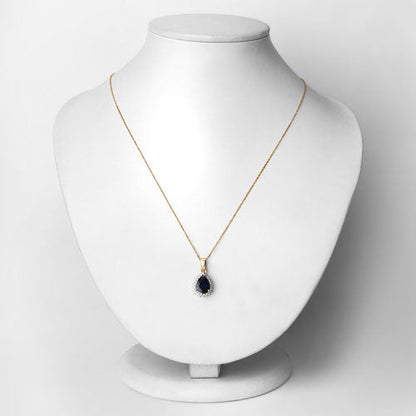 2.09 Carat Genuine Blue Sapphire and White Diamond 14K Yellow Gold Pendant