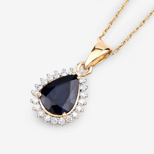 2.09 Carat Genuine Blue Sapphire and White Diamond 14K Yellow Gold Pendant