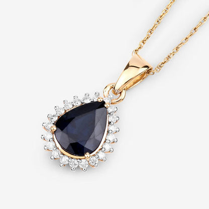 2.09 Carat Genuine Blue Sapphire and White Diamond 14K Yellow Gold Pendant