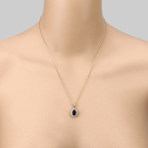2.09 Carat Genuine Blue Sapphire and White Diamond 14K Yellow Gold Pendant