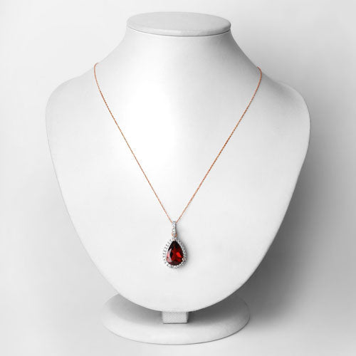 3.29 Carat Genuine Rhodolite and White Diamond 14K Rose Gold Pendant