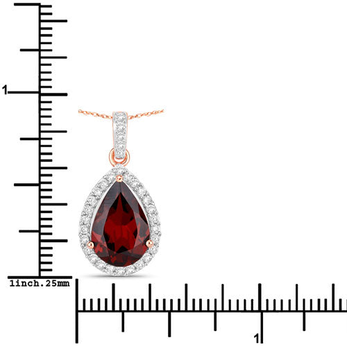 3.29 Carat Genuine Rhodolite and White Diamond 14K Rose Gold Pendant