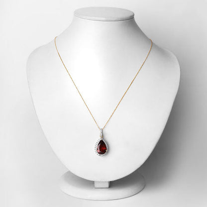 3.29 Carat Genuine Rhodolite and White Diamond 14K Yellow Gold Pendant
