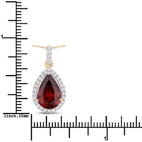 3.29 Carat Genuine Rhodolite and White Diamond 14K Yellow Gold Pendant