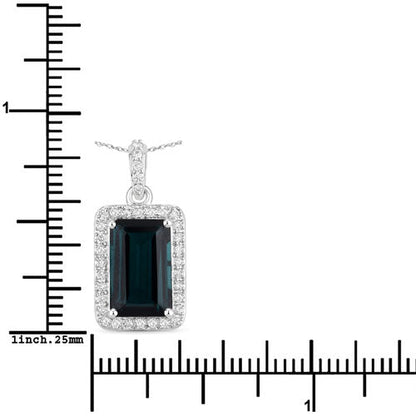 3.55 Carat Genuine Green Tourmaline and White Diamond 14K White Gold Pendant