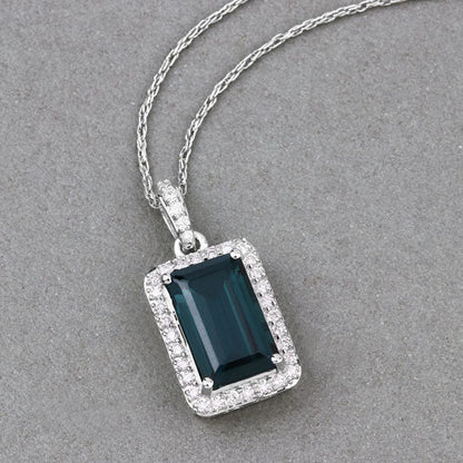 3.55 Carat Genuine Green Tourmaline and White Diamond 14K White Gold Pendant