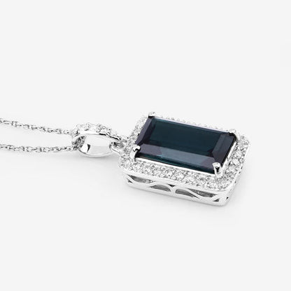 3.55 Carat Genuine Green Tourmaline and White Diamond 14K White Gold Pendant