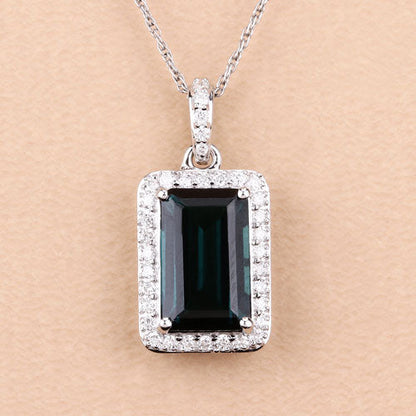 3.55 Carat Genuine Green Tourmaline and White Diamond 14K White Gold Pendant