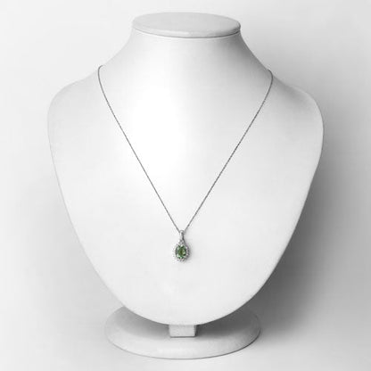 1.39 Carat Genuine Green Tourmaline and White Diamond 14K White Gold Pendant