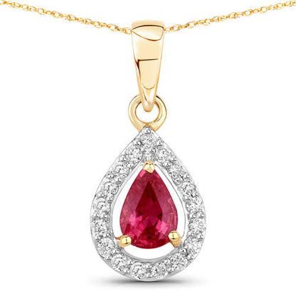 1.03 Carat Genuine Ruby and White Diamond 14K Yellow Gold Pendant