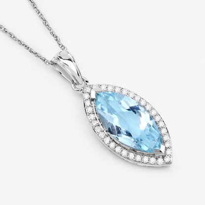 2.55 Carat Genuine Aquamarine and White Diamond 14K White Gold Pendant
