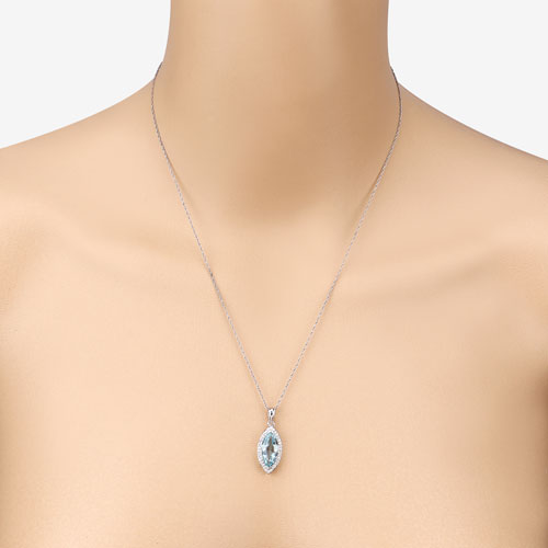 2.55 Carat Genuine Aquamarine and White Diamond 14K White Gold Pendant