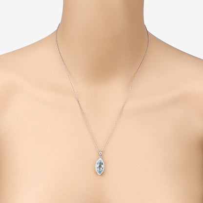 2.55 Carat Genuine Aquamarine and White Diamond 14K White Gold Pendant