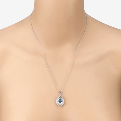 3.82 Carat Genuine Aquamarine and White Diamond 14K White Gold Pendant