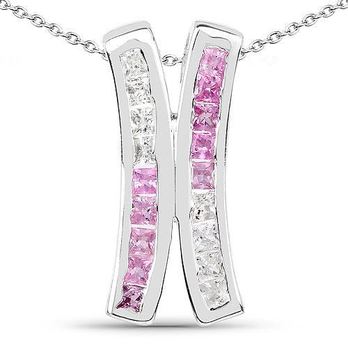 1.08 Carat Genuine Pink Sapphire and White Sapphire .925 Sterling Silver Pendant
