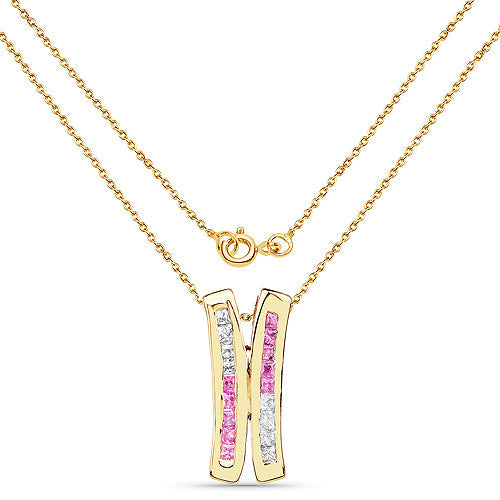 14K Yellow Gold Plated 1.08 Carat Genuine Pink Sapphire and White Sapphire .925 Sterling Silver Pendant