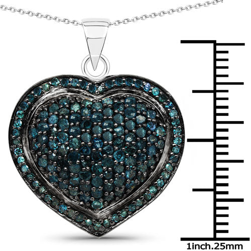 1.25 Carat Genuine Blue Diamond .925 Sterling Silver Pendant