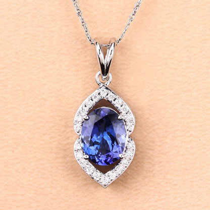 2.44 Carat Genuine Tanzanite and White Diamond 14K White Gold Pendant