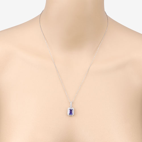 2.56 Carat Genuine Tanzanite and White Diamond 14K White Gold Pendant