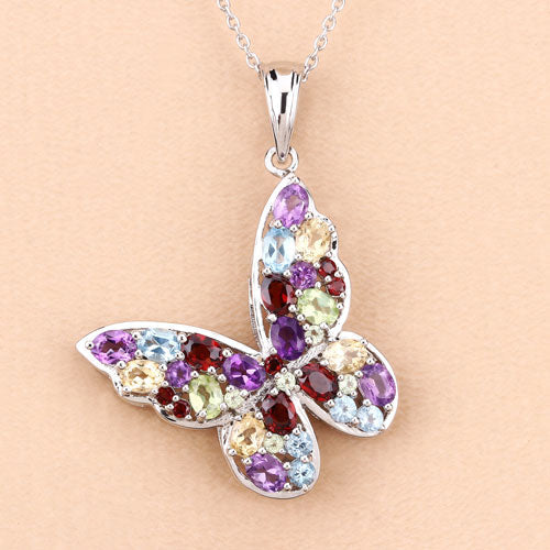 3.80 Carat Genuine Multi Stones .925 Sterling Silver Pendant