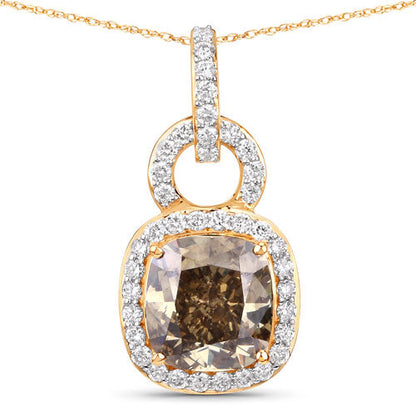 IGI Certified 2.50 Carat Genuine Brown Diamond Center and 0.31cttw White Diamond 18K Yellow Gold Pendant (2.81cttw)
