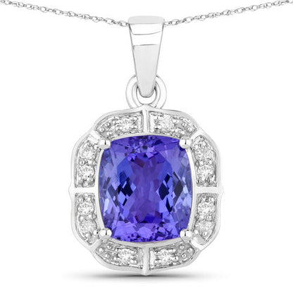 2.52 Carat Genuine Tanzanite and White Diamond 14K White Gold Pendant