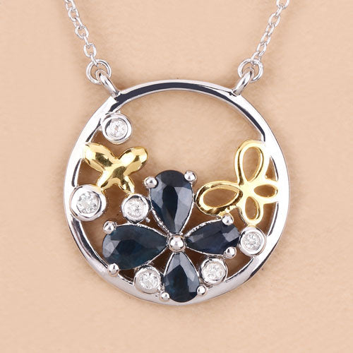1.41 Carat Genuine Blue Sapphire and White Topaz .925 Sterling Silver Pendant