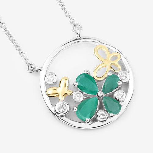1.35 Carat Genuine Emerald and White Topaz .925 Sterling Silver Pendant