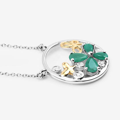 1.35 Carat Genuine Emerald and White Topaz .925 Sterling Silver Pendant
