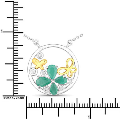 1.35 Carat Genuine Emerald and White Topaz .925 Sterling Silver Pendant