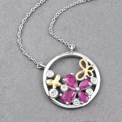 1.47 Carat Genuine Ruby and White Topaz .925 Sterling Silver Pendant