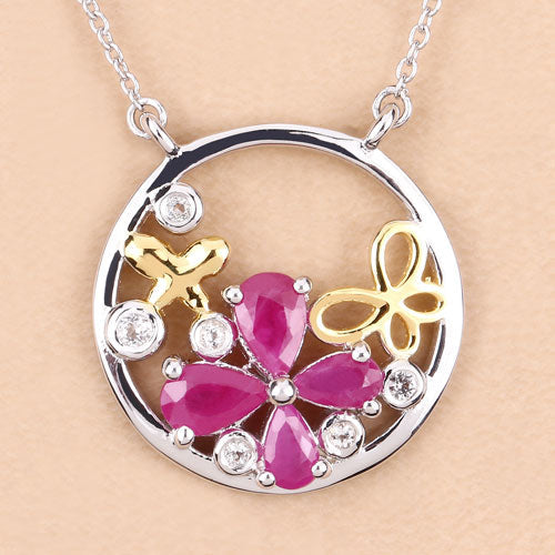 1.47 Carat Genuine Ruby and White Topaz .925 Sterling Silver Pendant