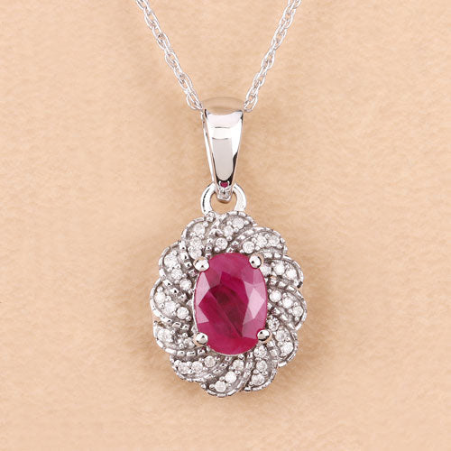 0.95 Carat Genuine Ruby and White Diamond 10K White Gold Pendant