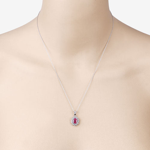 0.95 Carat Genuine Ruby and White Diamond 10K White Gold Pendant