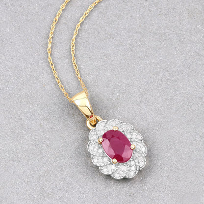 0.95 Carat Genuine Ruby and White Diamond 10K Yellow Gold Pendant