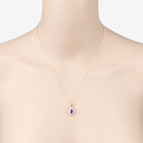 0.95 Carat Genuine Ruby and White Diamond 10K Yellow Gold Pendant
