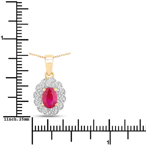 0.95 Carat Genuine Ruby and White Diamond 10K Yellow Gold Pendant