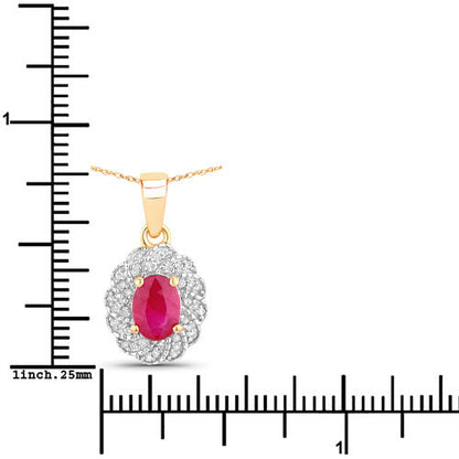 0.95 Carat Genuine Ruby and White Diamond 10K Yellow Gold Pendant