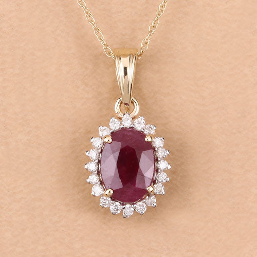 1.60 Carat Genuine Ruby and White Diamond 10K Yellow Gold Pendant