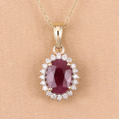 1.60 Carat Genuine Ruby and White Diamond 10K Yellow Gold Pendant