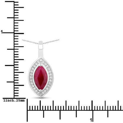 1.52 Carat Genuine Ruby and White Diamond 10K White Gold Pendant
