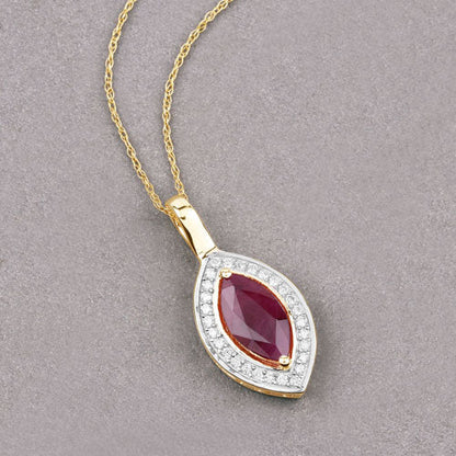 1.52 Carat Genuine Ruby and White Diamond 10K Yellow Gold Pendant