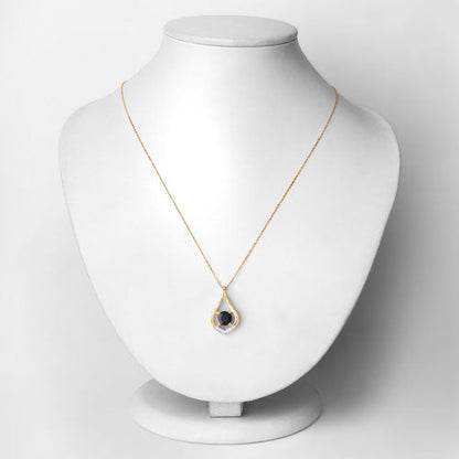 1.24 Carat Genuine Blue Sapphire and White Diamond 10K Yellow Gold Pendant