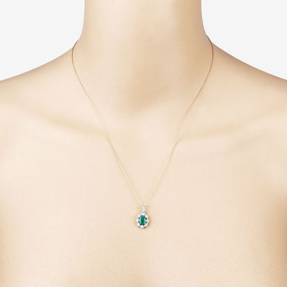 0.79 Carat Genuine Zambian Emerald and White Diamond 10K Yellow Gold Pendant