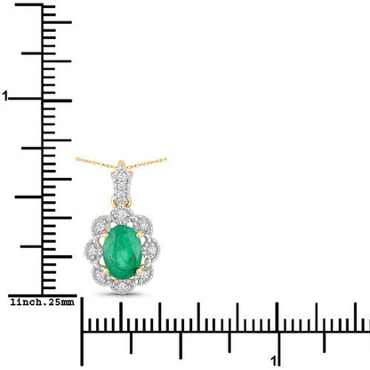 0.79 Carat Genuine Zambian Emerald and White Diamond 10K Yellow Gold Pendant