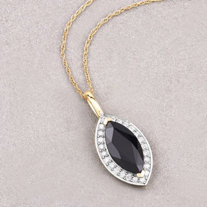 2.29 Carat Genuine Blue Sapphire and White Diamond 10K Yellow Gold Pendant