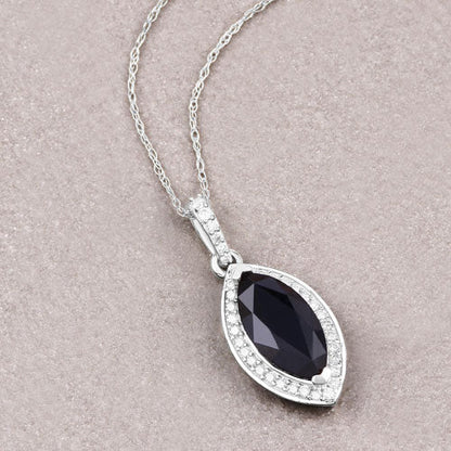 2.27 Carat Genuine Blue Sapphire and White Diamond 10K White Gold Pendant